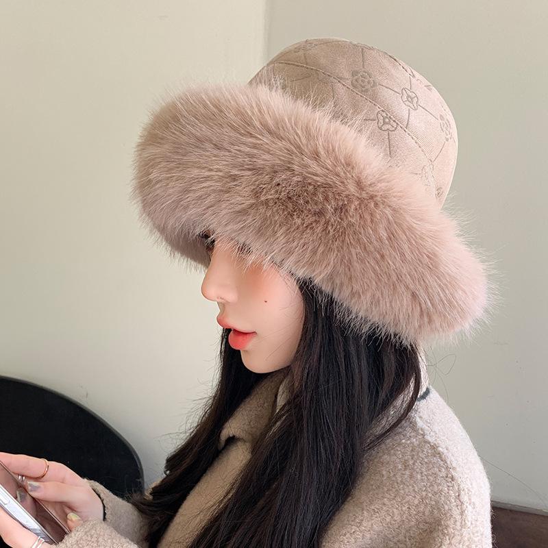 Autumn and Winter New Hat Women's Imitation Mink Bucket Hat Winter Warm Plush Thickened Mongolian Hat