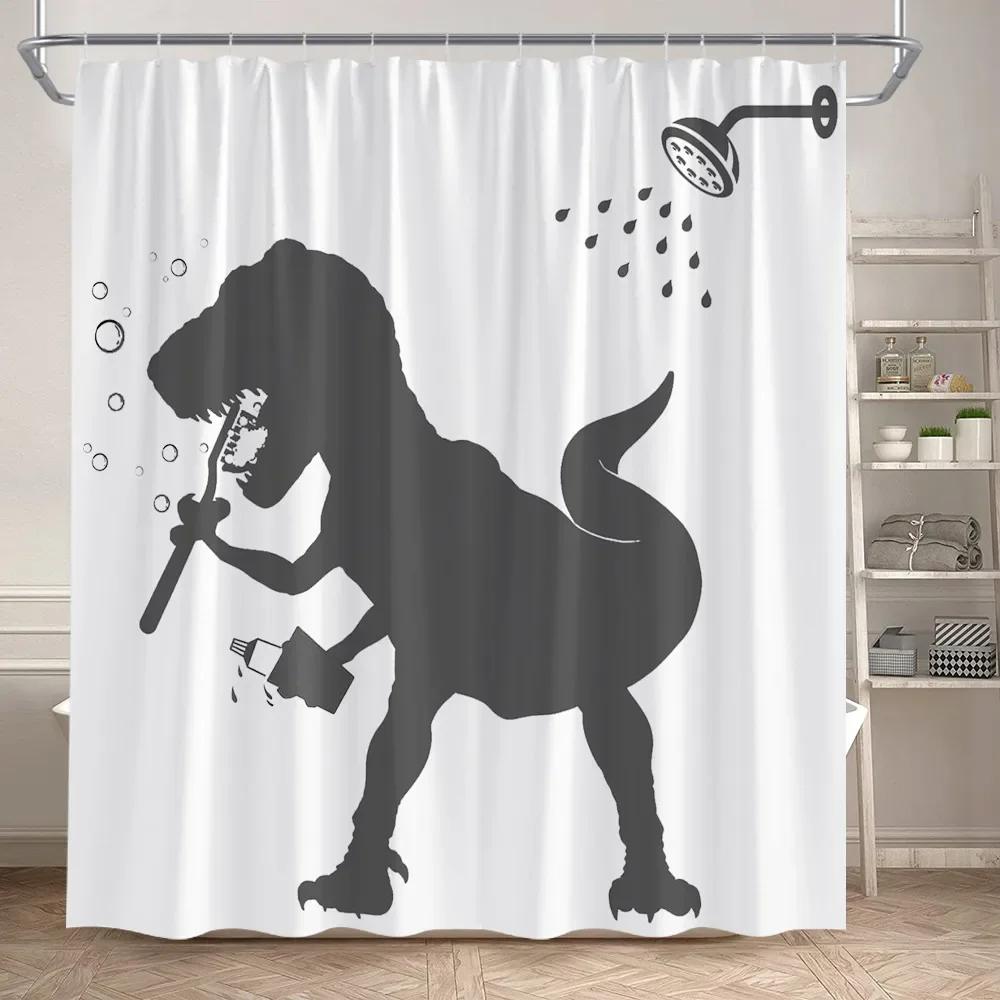 Lustige Badende Dinosaurier Duschvorhänge Schwarze Katze Tiersilhouette Kinder Badevorhang Modernes Polyester Badezimmerdekor mit Haken
