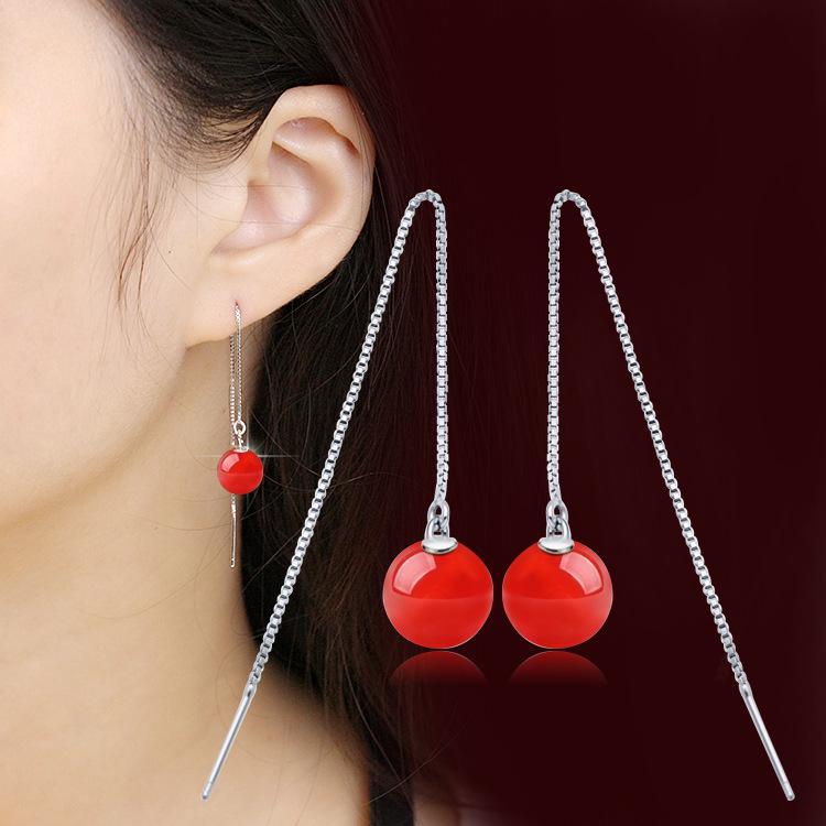 Korean Style Red-Black-Red Corundum Agate Bead Earrings, Multi-Wear Fashion Accessory
