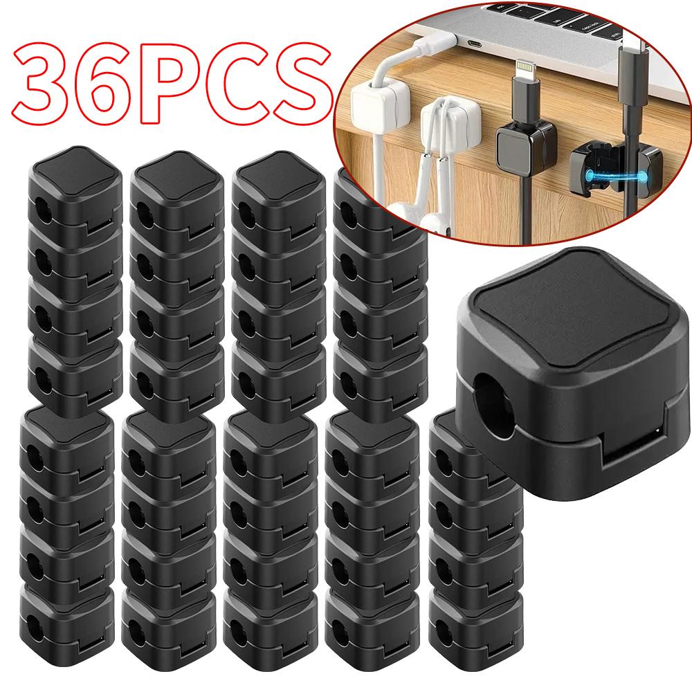 36/16/8/4PCS Magnetic Cable Clips Cable Smooth Adjustable Cord Holder Under Desk Cable Management Wire Keeper Cable Organizer