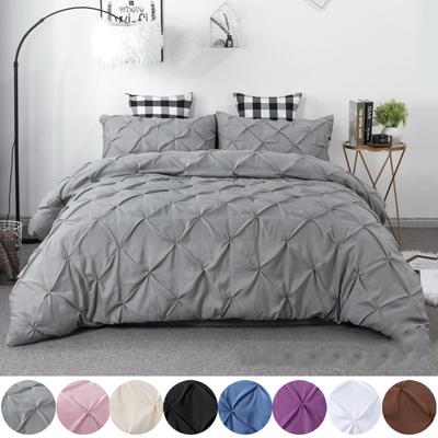 Einfarbiges dekoratives Bettbezug-Set mit Pinch-Plissee und Biesen und Kissenbezügen für Einzelbett, Doppelbett, Queen-Size-Bett, King-Size-Bettbezug, 2/3 Stück/Set