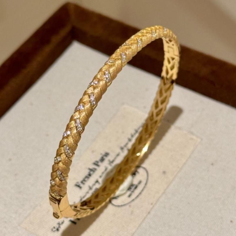 French Retro Italian Brushed Wheat Ear Woven Bracelet With Diamonds Light Luxury Exquisite Versatile Chinese Bracelet