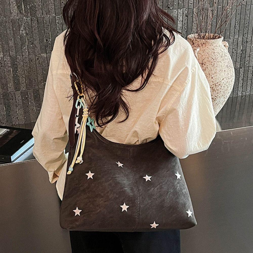 Cute Star Embroidered Shoulder Bag Five-pointed Star Tote Bag Casual Hobo Bag Office Worker
