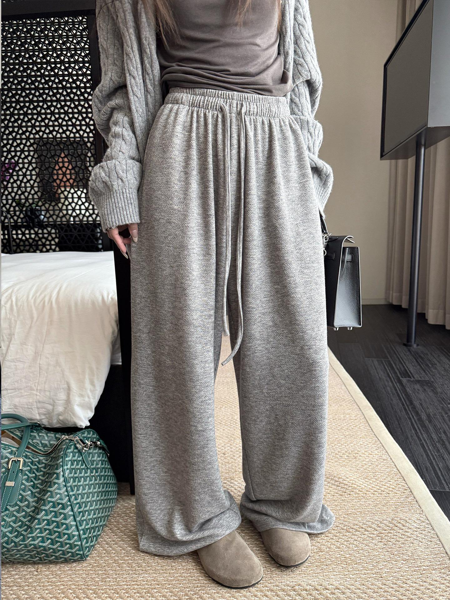 

Superniniyy Textured Soft-Feel Wide-Leg Pants: New Fabric, Loose, Casual Fit Medium светло-серый