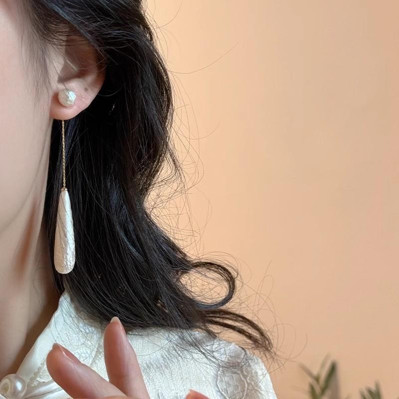 French Vintage Simple Drop Earrings Long Tassel Water Drop Imitation Pearl Earrings For Women Girls Statement Jewelry Gifts