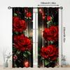 Set Of 2 Rose Illusion Door Curtains Black Background Red Sparkle Semi Translucent Bedroom Living Room Decor Light Filtering Made Polyester Window