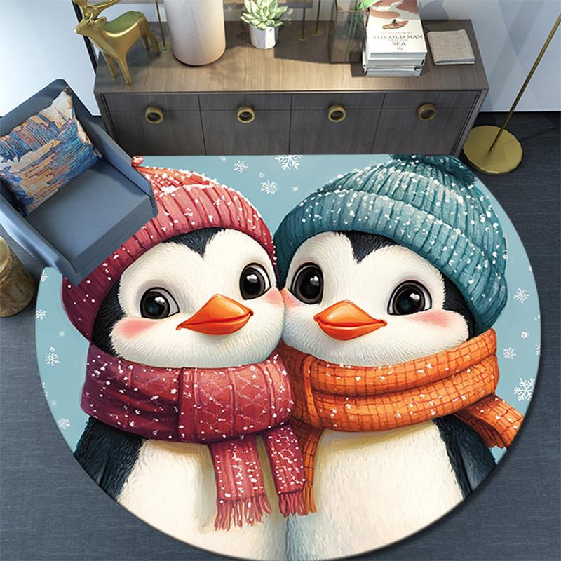Penguin Round Area Rug,Carpet Rug for Living Room Bedroom Sofa Playroom Decor,Non-slip Floor Mat