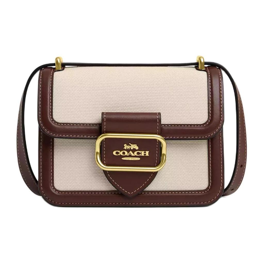 Coach Morgan 18 Metal Logo Snap Closure Canvas And Calfskin Crossbody Bag Small Women crossbody bag Gold Multicolor CR328-IMNAM