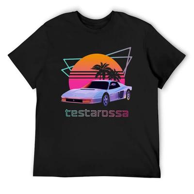 80s Retrowave Testarossa T-Shirt Anime Stuff Aesthetic Clothing Valentines Boutique Clothes Cotton Man T-shirts Men's T Shirts