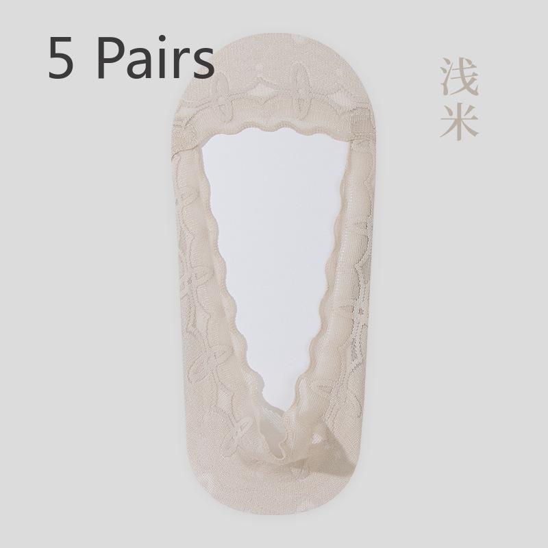 5 Pairs Boat Socks Non-slip Women's Bottom Socks Ice Silk Super Soft Summer Shallow Mouth Invisible Socks