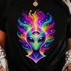 Camiseta Alienígena Psodélico Terceiro Olho | Camiseta Cósmica Tripante | Gráfico de Arte Espacial Neon