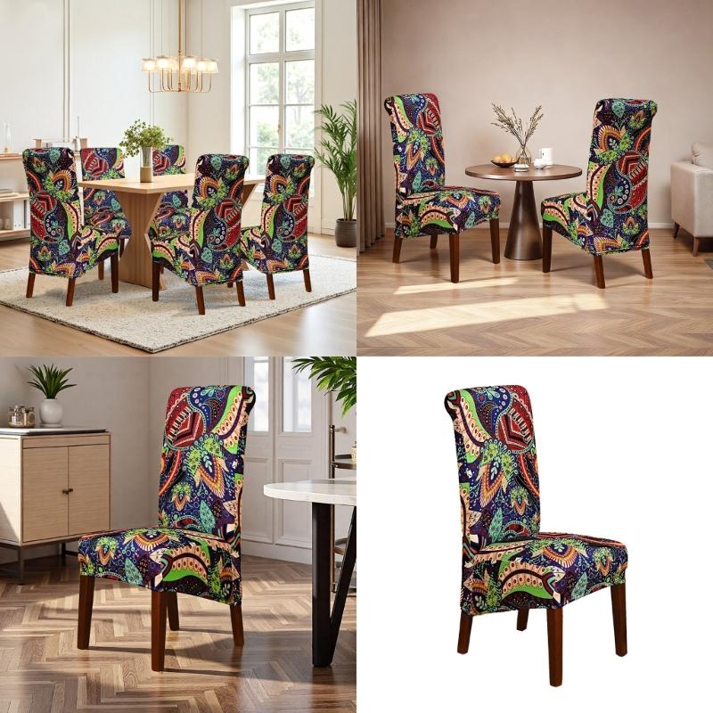 4 Pack Elastic Ethnic Pattern Dining Chair Covers Water Resistant Removable Washable Seat Protectors for Home Decors