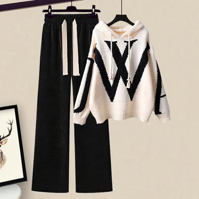Women's Autumn Suit, Meat-covering Sweater, Waist, Thin, Wide-leg Pants, Two-piece Suit