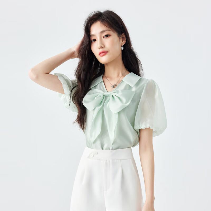 Chuyu Yiren Sweet Bow V-Neck Chiffon Blouse M
