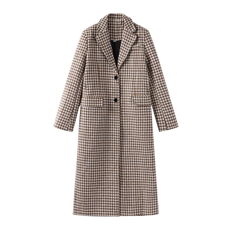 

Женские зимние винтажные модные клетчатые длинные пальто для офисных леди однобортные карманы повседневные куртки темпераментное пальто с лацканами L