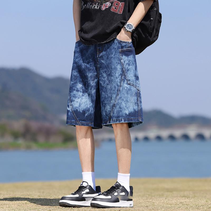 Summer Men's Denim Cargo Shorts Big Size Elastic Waist Straight Baggy Jeans Shorts