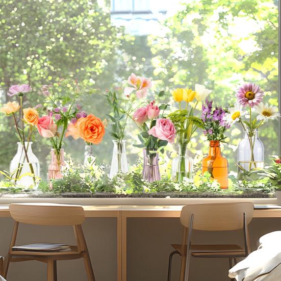 Flower Vase Window Cling Removable Waterproof PVC Floral Plants Container Static Glass Sticker Home Living Room Bedroom Decoration Decal