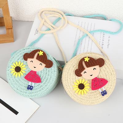 Children Flower Girl Straw Bag Crossbody Bag Handmade Woven Messenger Bag Straw Handbag Shoulder Bag Summer Kids Coin Purse