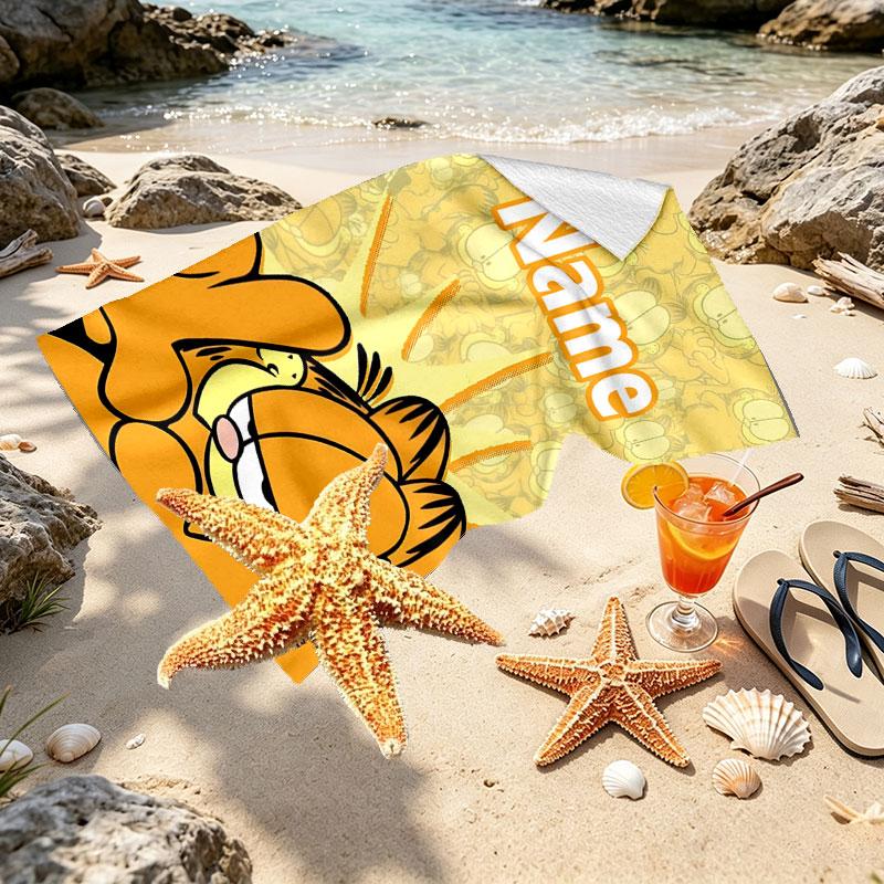 Custom Name Personalized Garfield Print Beach Towel, for Trip Camping Beach Party Home Decor, Birthday Gift for Family & Friends