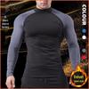 Men's Silk Grid High-Neck Performance T-Shirt - Elastic, Quick-Dry, Long-Sleeve for Autumn/Winter Running.