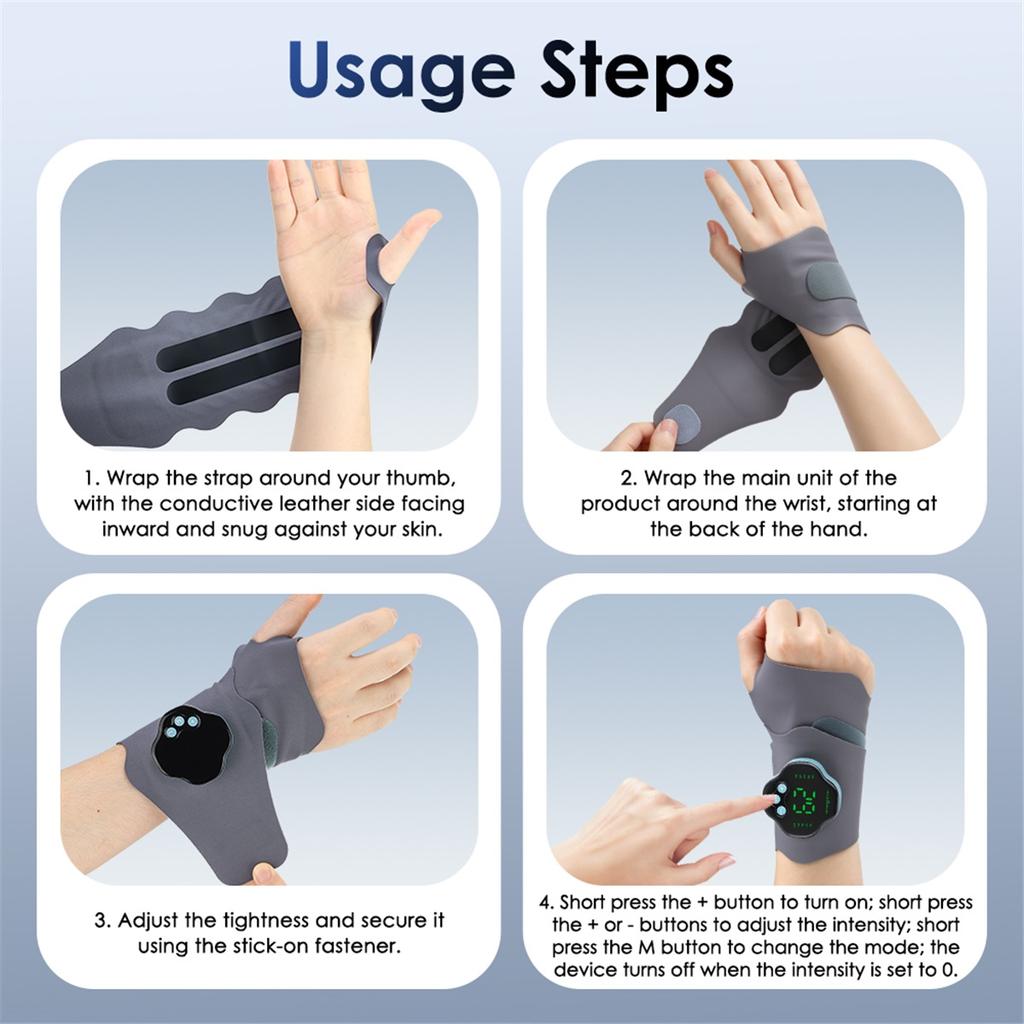 Cordless Wristband for Carpal Tunnel Muscle Fatigue Relief Belt 10 Modes 29 Levels EMS Microcurrent Wrist Guard Hand Massager