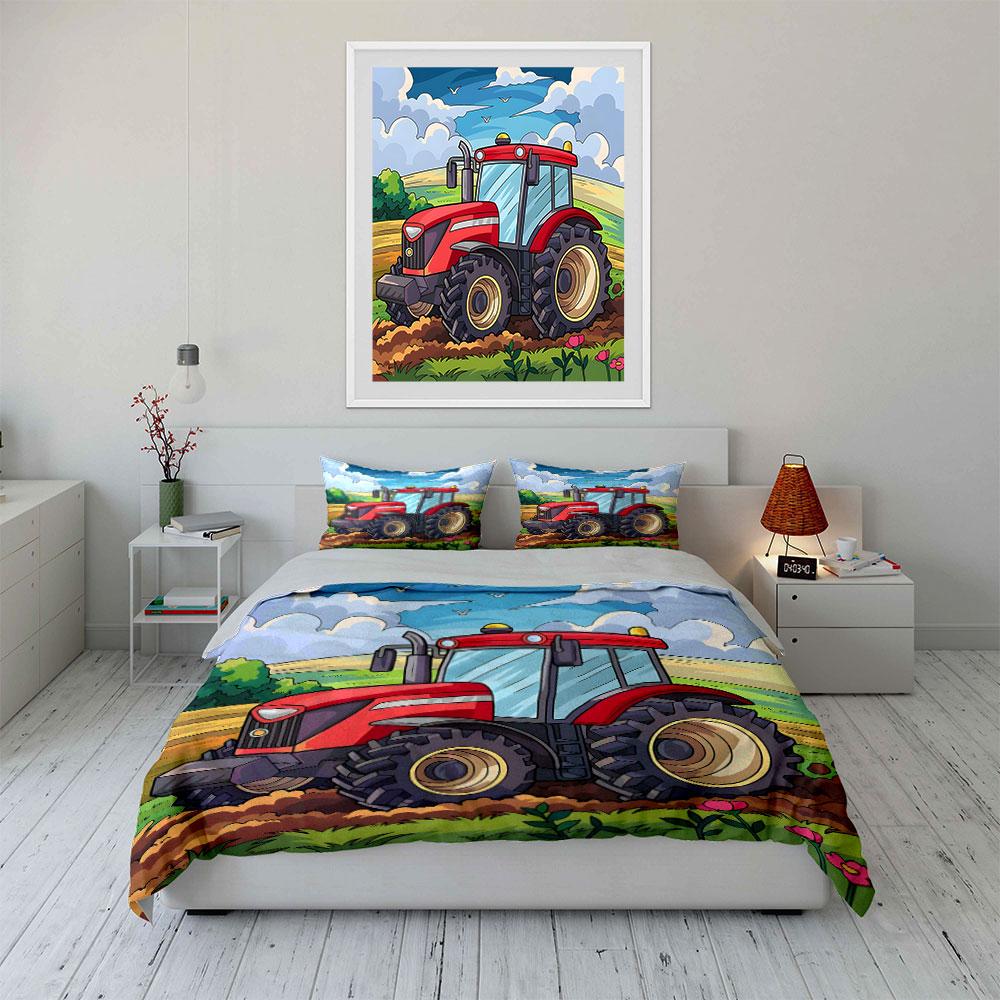"Farm Equipment Set for Agriculture" Exquisite three-piece bedding set gift for kids and adults