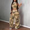 Y2K Streetwear Set Damen - Bedrucktes Crop Top Shorts Passendes Outfit Lässig 3D Grafik Sportliches Ensemble