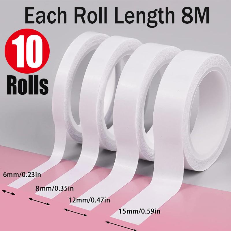 10-1Rolls Double Sided Tape Ultra-thin White Strong Sticky Tapes Stickers Super Adhesive Tape Strips for Home Office Supplies