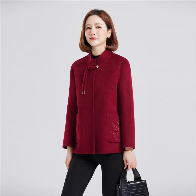 Fengxun Women's Chinese Style 100% Wool Short Double-Faced Coat