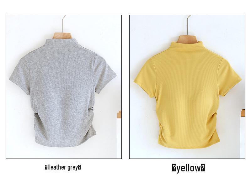 Women's Slim High Collar Short Sleeve T-Shirt with Chest Pads