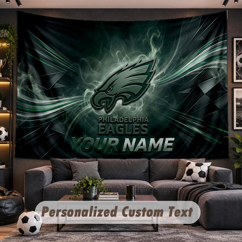 Wall Hanging Tapestry Custom NamePhiladelphia Eagles Pattern Personalized Printed Fabric Wall Decor