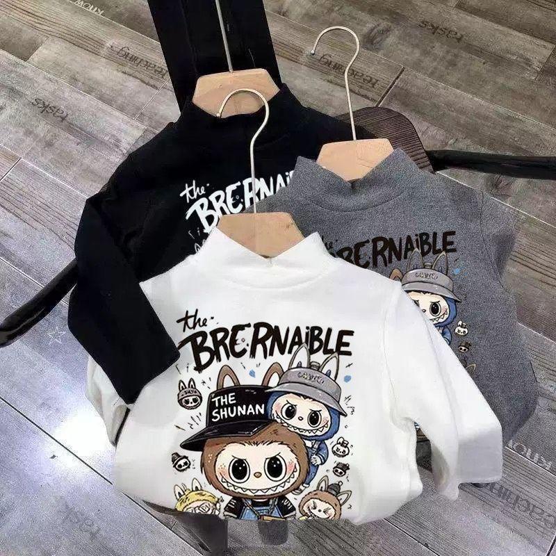 Kids' High Neck Fleece Long Sleeve T-Shirt for Spring, Autumn, and Winter