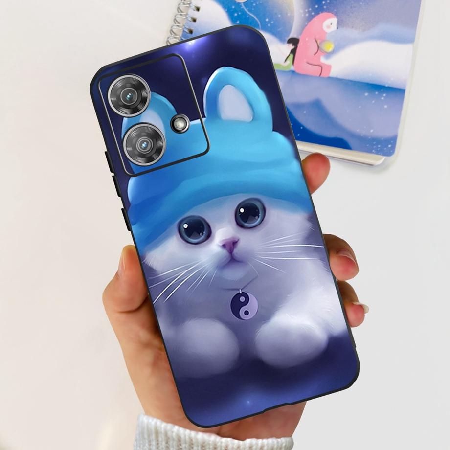 For Motorola Moto Edge 40 Neo 5G Case Black Matte Cases With Pattern Print Soft Liquid Silicone Cover For Motorola Edge40 Fundas