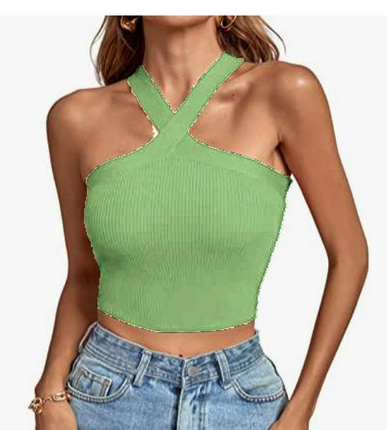 2024 Spring/Summer Women's Knitted Backless Cross Halter Strap Bralette Sweater Tank Top