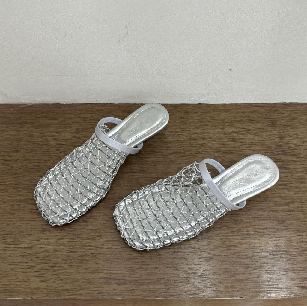 Women Slippers Baotou Half Slippers Women's Outer Wear Summer New Mesh Hollow Sandals Breathable Slope Heel Fishing Net Shoes