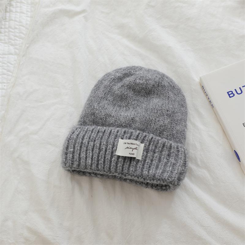 

Korean Dopamine Simple Letter Wool Hat for Women Thickened Warm Knitted Hat Letter Labeling for Men and Women one size