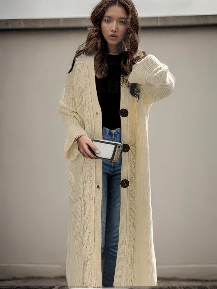 2025 Autumn/Winter European & American Women's Fashion Tassel Knit Cardigan Sweater