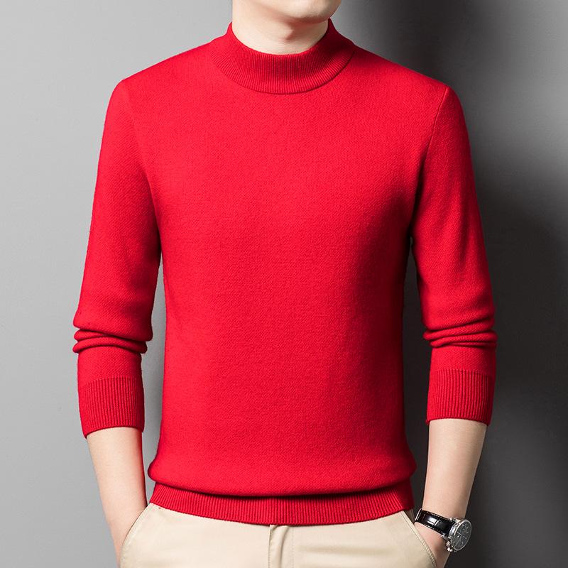 Thickened Men's High-end Casual Semi-turtleneck Dad Bottom Sweater