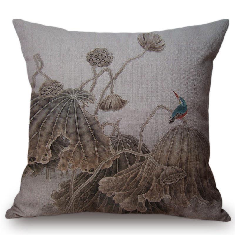 Chinese Retro Painting Style Classical Girl Lotus Cushion Covers Office Car Sofa Chair Home Decoration Cushion Cover Pillow Case