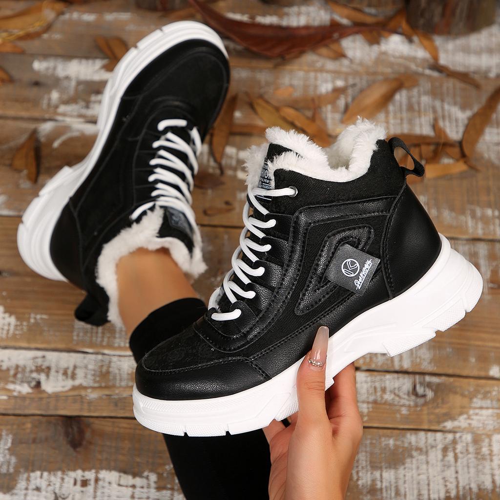Women's Wide Width Mid-Top Snow Boots, Plush Lined Height Increasing Winter Shoes, Korean Style Casual Booties for Women