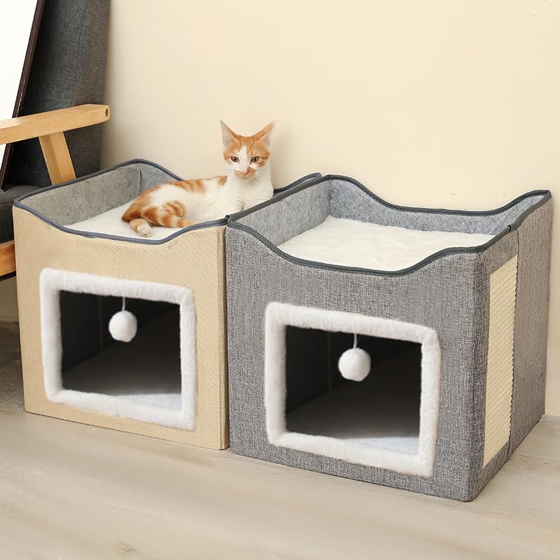 Wenichee Cat Tower Dome Bed Foldable Cat House Easy To Assemble Multifunctional with Scratching Post Cat House Winter Warm Space Saving Cold