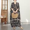 DIMANAF New 2026 Women Plus Size Spring Summer Beach Dress Vintage Floral Print Black Long Dress Loose Oversize Maxi