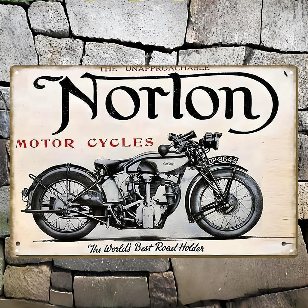 2D Flat - 1pc Vintage Norton Motorcycles Metal Sign - 8x12 Inch Retro Wall Art with Classic Motorcycle Design, "The Un Approacha
