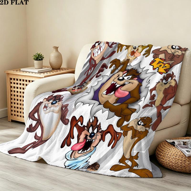 1PC Tazmanian Devil Patterned Flannel Blanket Suitable For All Seasons For Home Decor Warmth And Comfort Gifts Holiday Present