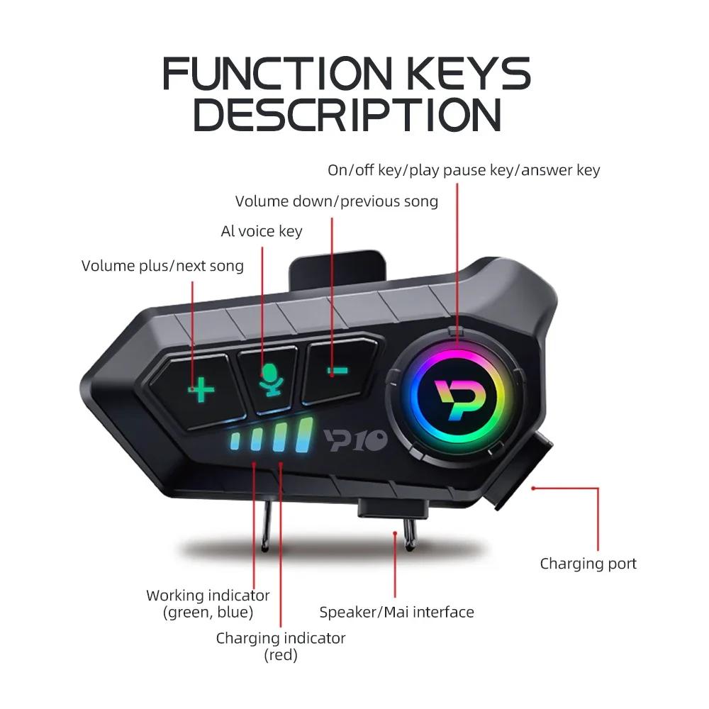Kebidumei Y10 Bluetooth 5.3 Motorcycle Helmet Headset Waterproof 2000Mah Voice Assistant For Moto Earphone Motorbike Headphone