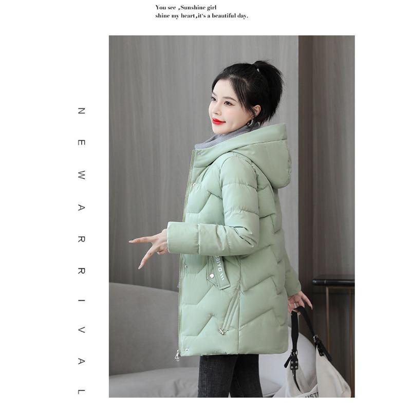 Women Thick Hooded Mid Length Cotton Padded Winter Coat
