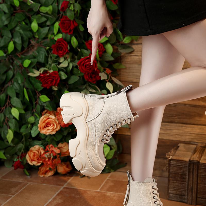 Fashion 8CM Chunky Platform Ankle Boots Women 2025 New Autumn Winter Motorcycle Boots Woman Thick Bottom Non Slip Leather Combat Boots