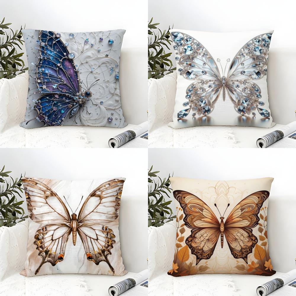 Colorful And Beautiful Butterfly Pillow Case Linen Pillow Case Sofa Home Decor Cushion Cover Cushion Cove
