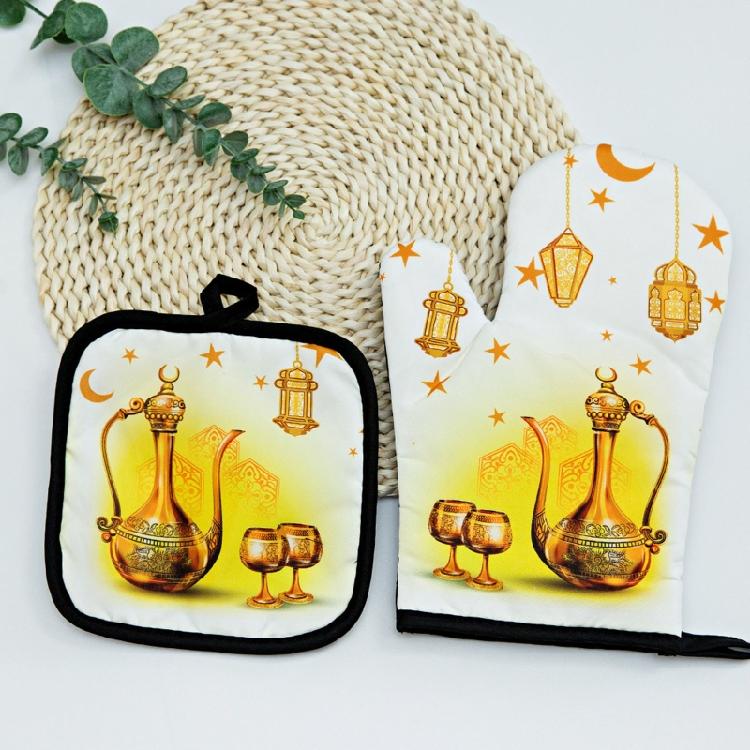 Baking Anti-Hot Oven Gloves Pad Kitchen Mat Heat Resistant Pot Holder Ramadan Mubarak Decorations Easy to Use