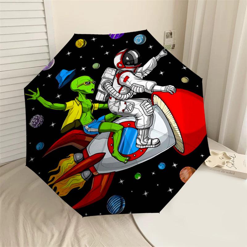 

1PC space adventure astronaut alien Umbrella-8-Rib Reinforced Portable Folding Travel Suitable for All Seasons Outdoor Daily Use-J364